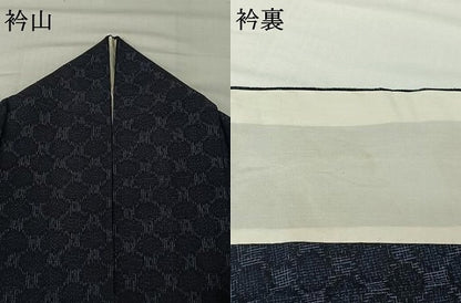 平和屋着物▽上質な紬　単衣　丸文　正絹　逸品　AABH9883jh