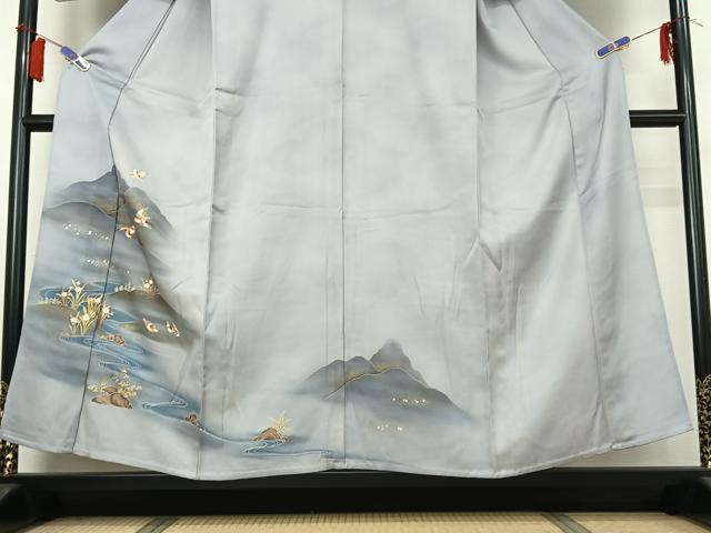 平和屋着物▽訪問着　単衣　風景花鳥文　暈し染め　金銀彩　正絹　逸品　AABH9884jh