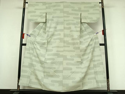 平和屋着物▽本塩沢　単衣　90亀甲　霞文　正絹　逸品　AABH9885jh