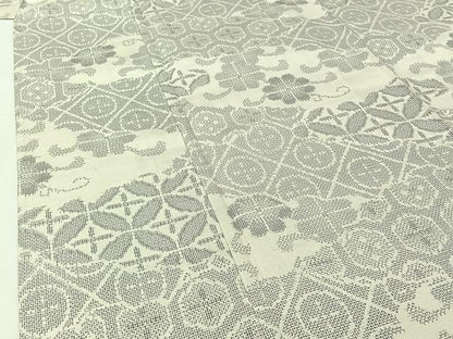 平和屋着物▽上質な紬　単衣　七宝花文　正絹　逸品　AABH9886jh