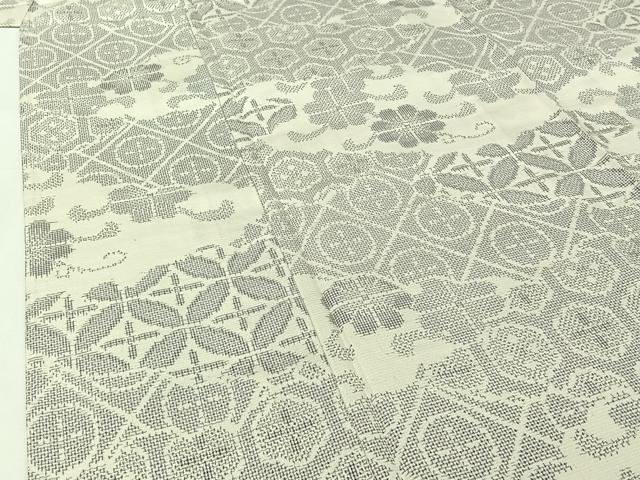 平和屋着物▽上質な紬　単衣　七宝花文　正絹　逸品　AABH9886jh