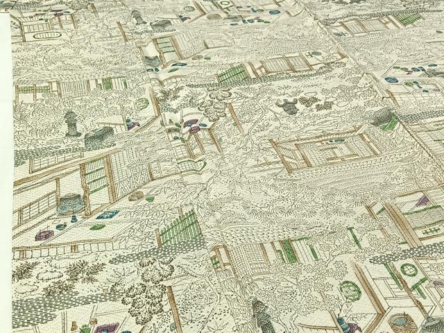平和屋着物▽上質な小紋　単衣　手描き　風景文　正絹　逸品　AABH9887jh