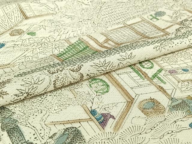 平和屋着物▽上質な小紋　単衣　手描き　風景文　正絹　逸品　AABH9887jh