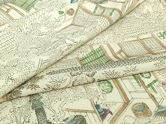 平和屋着物▽上質な小紋　単衣　手描き　風景文　正絹　逸品　AABH9887jh