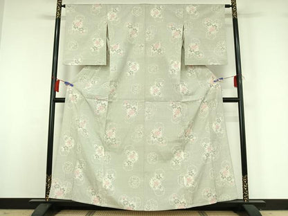 平和屋着物▽本塩沢　単衣　雪輪花文　正絹　逸品　AABH9890jh