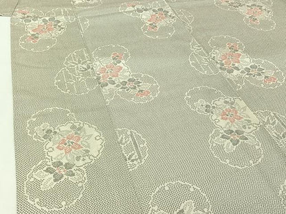 平和屋着物▽本塩沢　単衣　雪輪花文　正絹　逸品　AABH9890jh