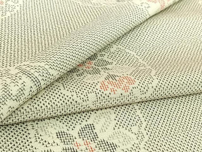 平和屋着物▽本塩沢　単衣　雪輪花文　正絹　逸品　AABH9890jh