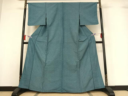 平和屋着物▽小紋　単衣　麻の葉文様　洗える着物　AABH9893jh