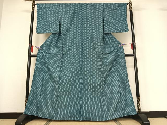 平和屋着物▽小紋　単衣　麻の葉文様　洗える着物　AABH9893jh