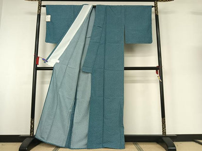 平和屋着物▽小紋　単衣　麻の葉文様　洗える着物　AABH9893jh