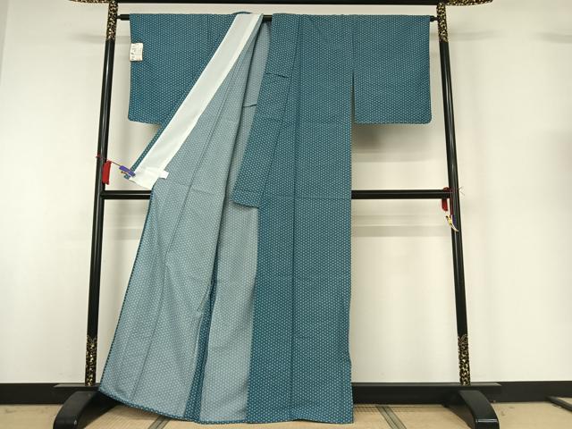 平和屋着物▽小紋　単衣　麻の葉文様　洗える着物　AABH9893jh