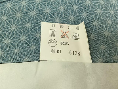 平和屋着物▽小紋　単衣　麻の葉文様　洗える着物　AABH9893jh