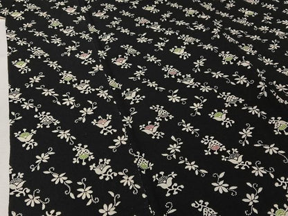 平和屋着物▽上質な小紋　単衣　草花文　黒地　正絹　逸品　AABH9894jh