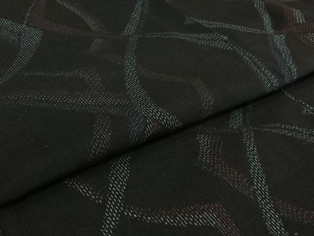 平和屋着物▽上質な紬　単衣　幾何学文様　正絹　逸品　AABH9895jh