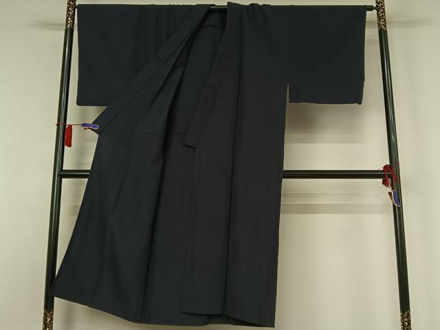 平和屋着物▽男性　紬　単衣　青褐色　正絹　逸品　AABH9897jh