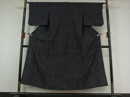 平和屋着物▽結城ちぢみ　単衣　文字文　正絹　逸品　AABH9899jh