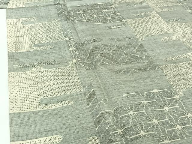 平和屋着物▽上質な紬　単衣　麻の葉間道　正絹　逸品　AABH9901jh