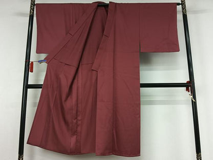 平和屋着物▽男性　色無地　単衣　文字地紋　長春色　洗える着物　AABH9902jh