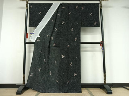平和屋着物▽小紋　単衣　舞花文　洗える着物　AABH9904jh
