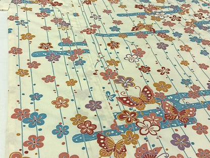 平和屋着物▽小紋　単衣　花蝶文　ロング丈　洗える着物　AABH9908jh