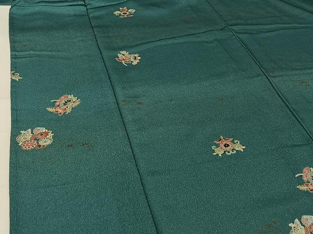 平和屋着物▽小紋　単衣　草花文　金彩　鬼しぼ縮緬　ロング丈　洗える着物　AABH9909jh