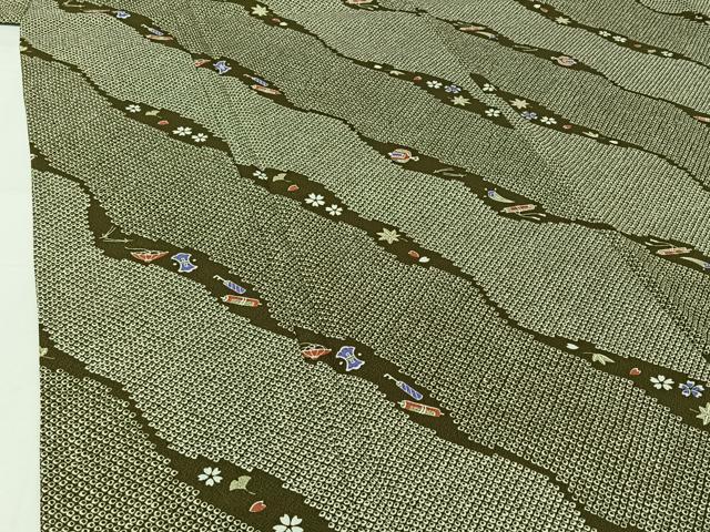 平和屋着物▽小紋　単衣　宝尽くし花文　洗える着物　AABH9911jh