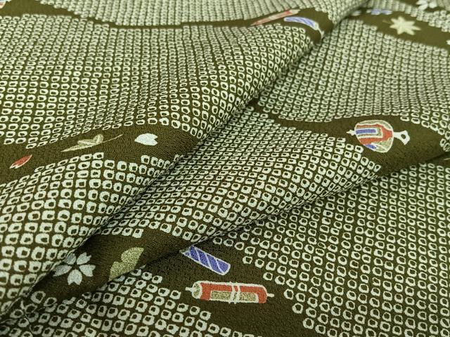 平和屋着物▽小紋　単衣　宝尽くし花文　洗える着物　AABH9911jh
