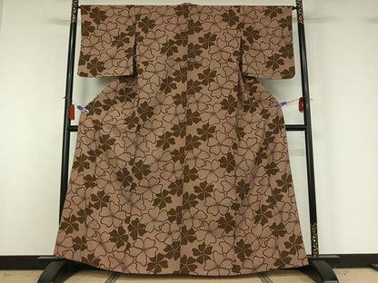 平和屋着物▽小紋　単衣　草花文　洗える着物　AABH9914jh