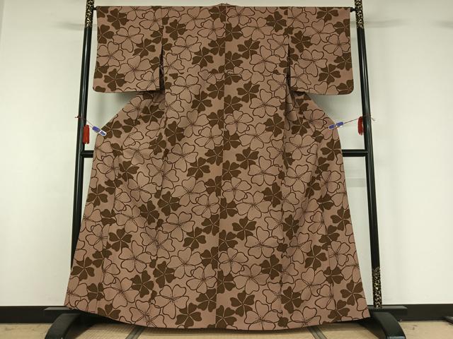 平和屋着物▽小紋　単衣　草花文　洗える着物　AABH9914jh