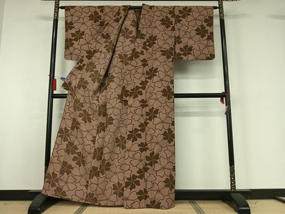 平和屋着物▽小紋　単衣　草花文　洗える着物　AABH9914jh