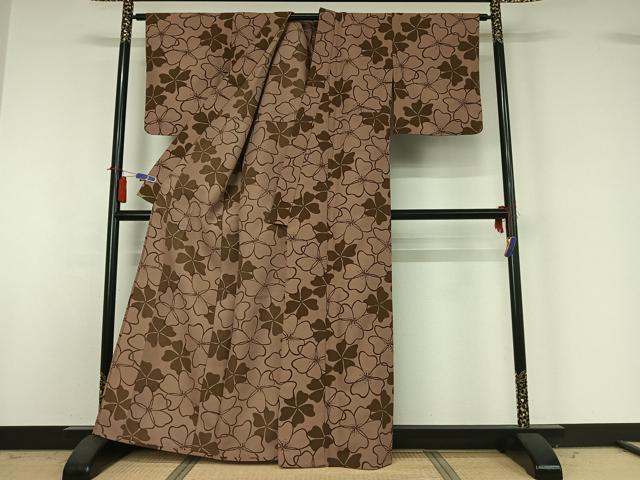 平和屋着物▽小紋　単衣　草花文　洗える着物　AABH9914jh