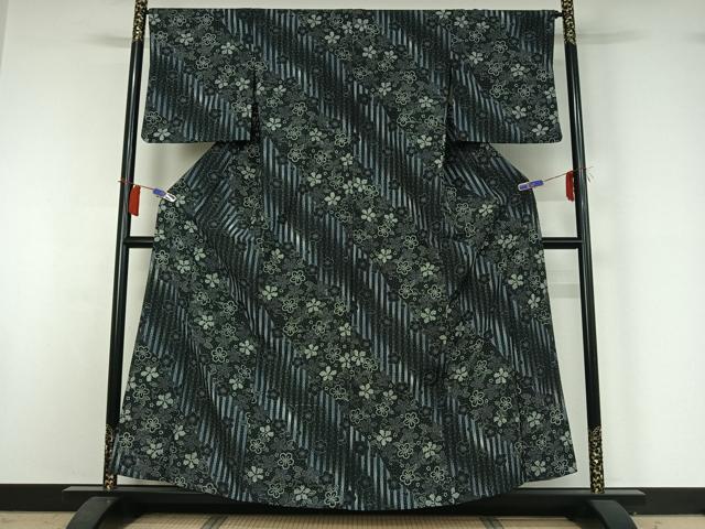 平和屋着物▽小紋　単衣　草花文　洗える着物　AABH9915jh
