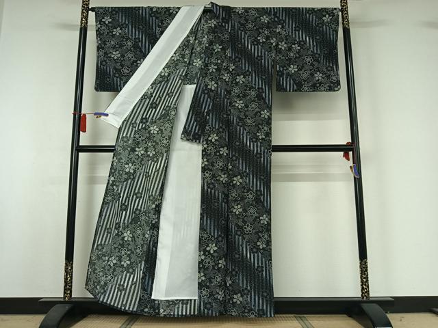 平和屋着物▽小紋　単衣　草花文　洗える着物　AABH9915jh