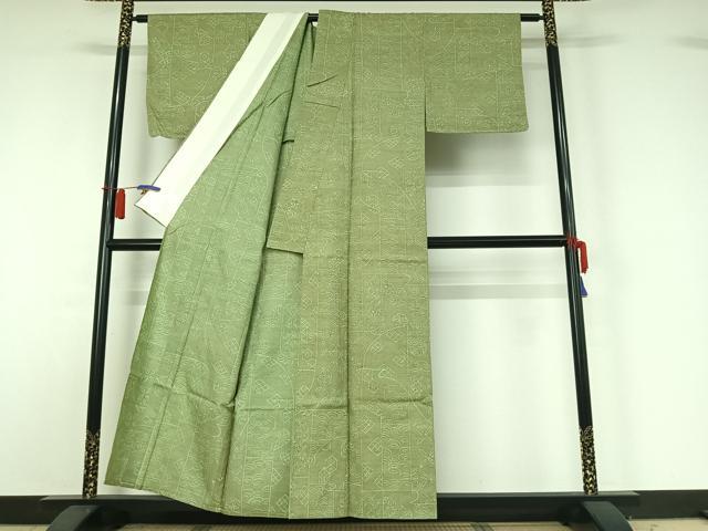 平和屋着物▽上質な紬　単衣　吉祥花文　正絹　逸品　AABH9916jh