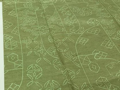 平和屋着物▽上質な紬　単衣　吉祥花文　正絹　逸品　AABH9916jh