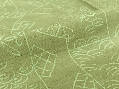 平和屋着物▽上質な紬　単衣　吉祥花文　正絹　逸品　AABH9916jh