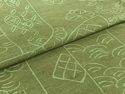 平和屋着物▽上質な紬　単衣　吉祥花文　正絹　逸品　AABH9916jh
