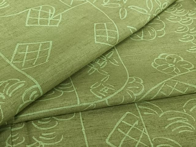 平和屋着物▽上質な紬　単衣　吉祥花文　正絹　逸品　AABH9916jh