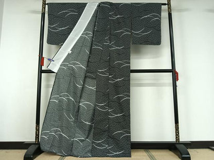 平和屋着物▽小紋　単衣　芝文　洗える着物　AABH9919jh