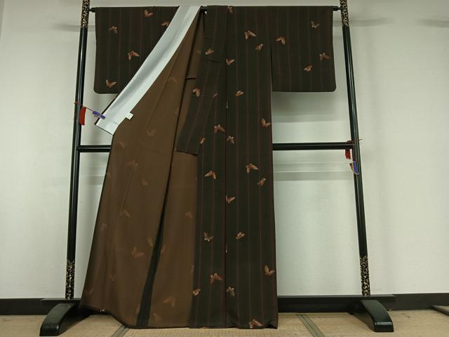 平和屋着物▽小紋　単衣　舞蝶文　洗える着物　AABH9920jh