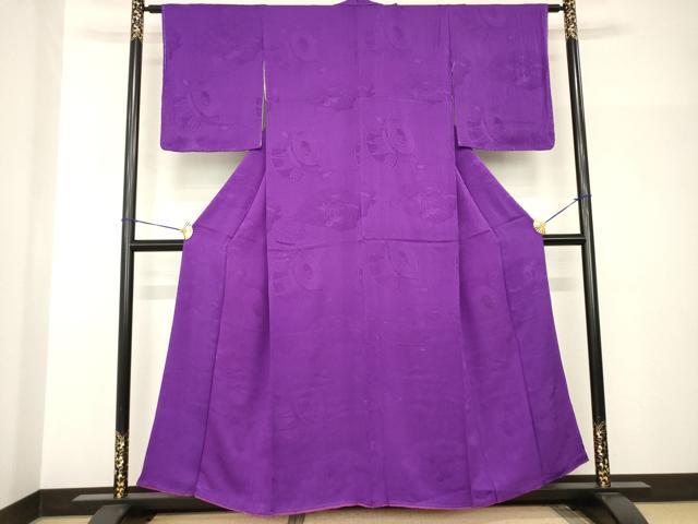 平和屋着物●セミアンティーク　色無地　花鼓地紋　桑の実色　正絹　逸品　AABH9921ck