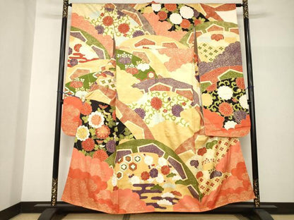 平和屋着物●豪華振袖　駒刺繍　雲重ね吉祥花文　金彩　正絹　逸品　AABH9922ck