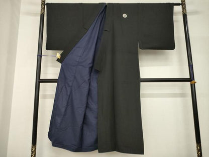 平和屋着物●男性　黒紋付　正絹　逸品　AABH9927ck