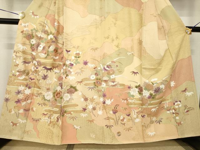 平和屋着物●訪問着　駒刺繍　中国三大刺繍　霞草花文　金彩　正絹　逸品　AABH9928ck