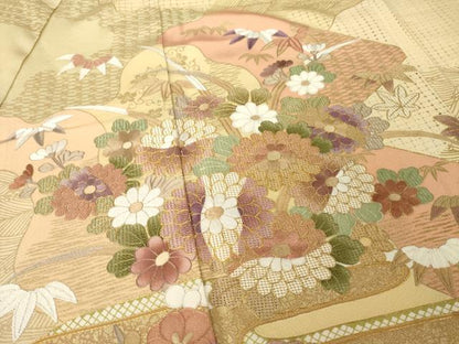 平和屋着物●訪問着　駒刺繍　中国三大刺繍　霞草花文　金彩　正絹　逸品　AABH9928ck