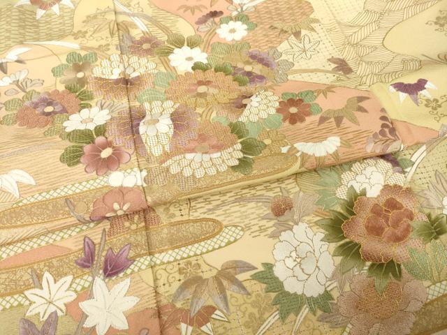 平和屋着物●訪問着　駒刺繍　中国三大刺繍　霞草花文　金彩　正絹　逸品　AABH9928ck