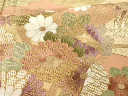 平和屋着物●訪問着　駒刺繍　中国三大刺繍　霞草花文　金彩　正絹　逸品　AABH9928ck