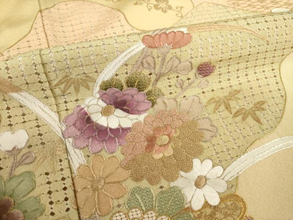 平和屋着物●訪問着　駒刺繍　中国三大刺繍　霞草花文　金彩　正絹　逸品　AABH9928ck