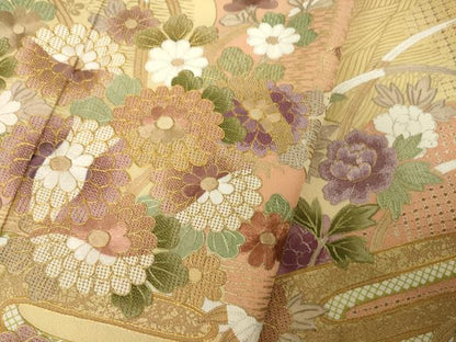 平和屋着物●訪問着　駒刺繍　中国三大刺繍　霞草花文　金彩　正絹　逸品　AABH9928ck