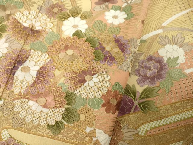 平和屋着物●訪問着　駒刺繍　中国三大刺繍　霞草花文　金彩　正絹　逸品　AABH9928ck